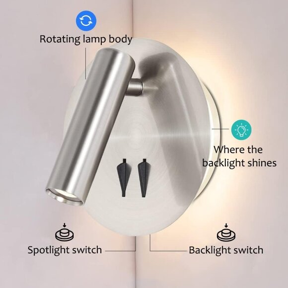 Wall Mount Reading Light Beside Night Wall Lamp Hardwired Sconce Switch - Picture 7 of 8